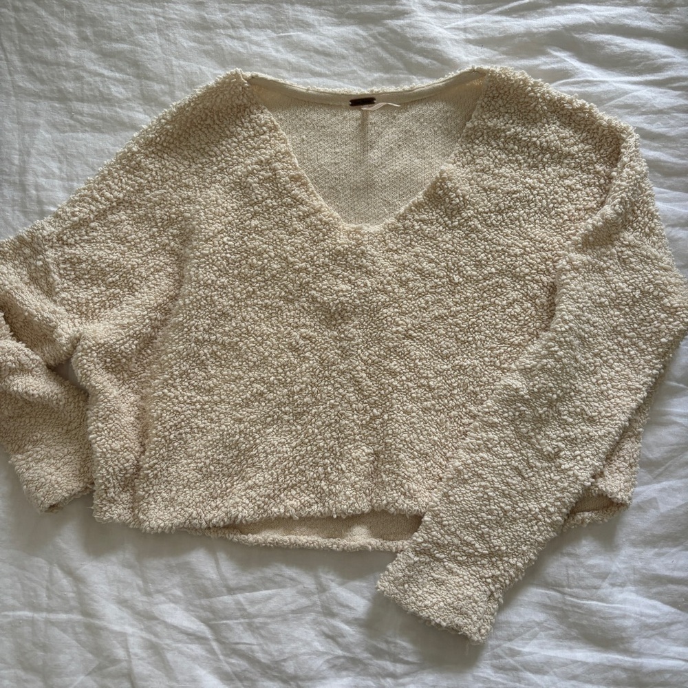 Free people cream cropped knit sweater